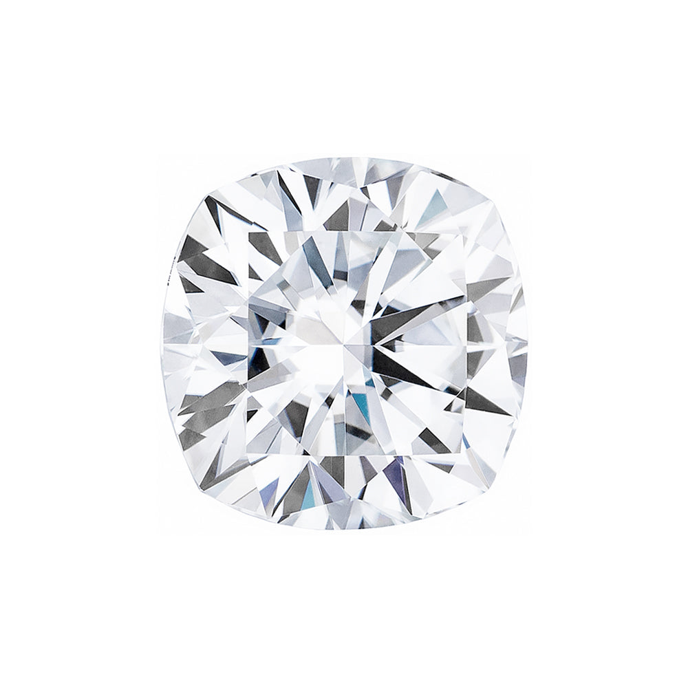 Forever One 2.28CTW DEW Cushion Colorless Hearts & Arrows Moissanite